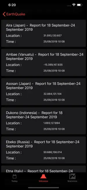 Earthquakes Map, screen 6